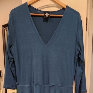 Agnes and Dora midi dress with 3/4 length sleeves dark teal